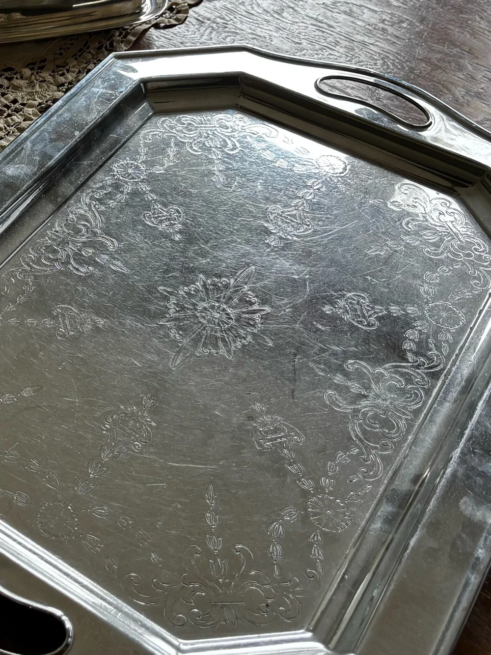 Chrome over Brass Decorative Serving Tray - Foreman Ware